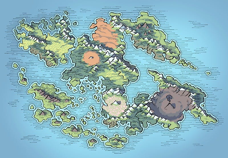 Illustration of fantasy island, continent by 2minutetabletop