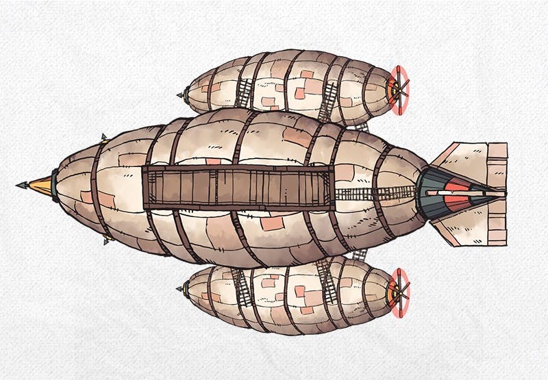 Illustration of fantasy airship, zeppelin by 2minutetabletop
