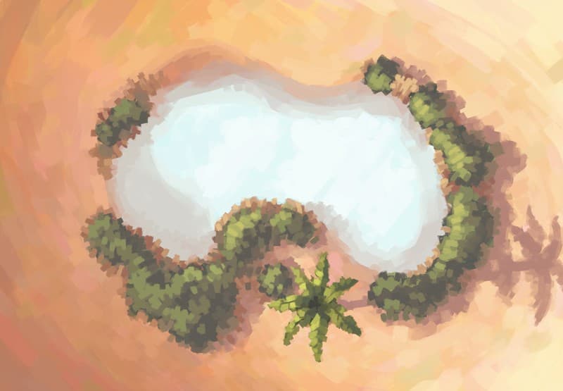 Illustration of fantasy oasis, pool by 2minutetabletop