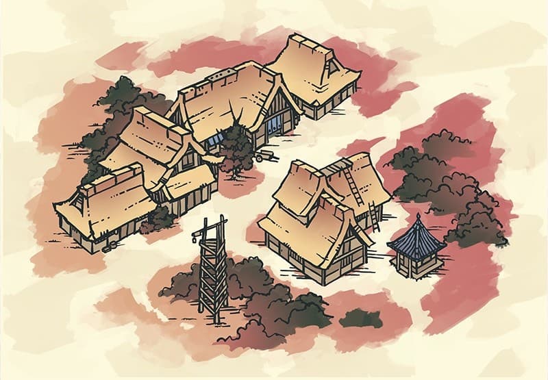 Illustration of fantasy village, town by 2minutetabletop