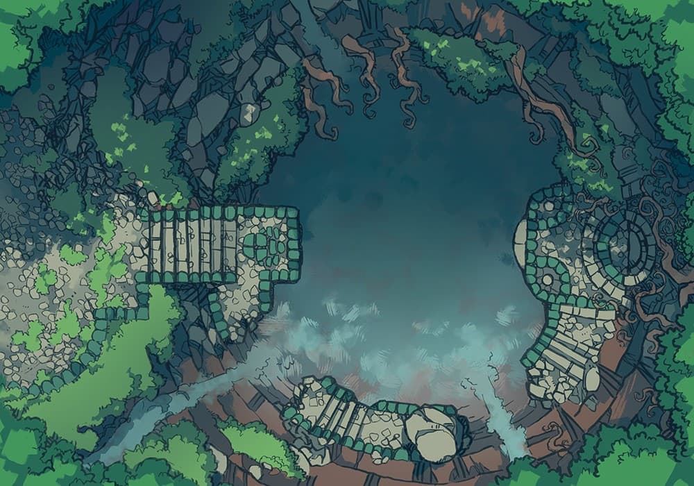Illustration of fantasy temple, pool by 2minutetabletop