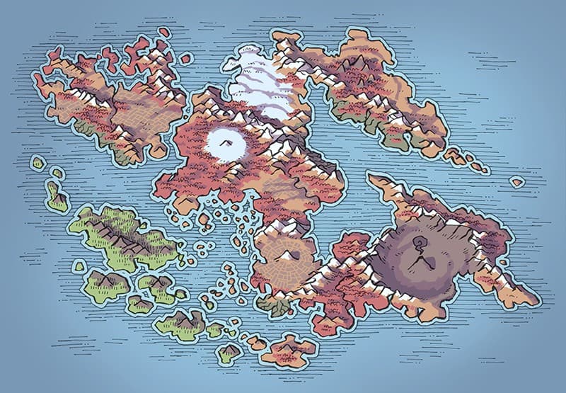Illustration of fantasy island, continent by 2minutetabletop