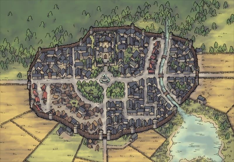 Illustration of fantasy castle, city by 2minutetabletop