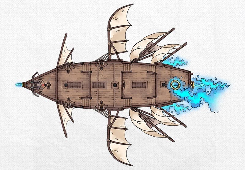 Illustration of fantasy airship, zeppelin by 2minutetabletop