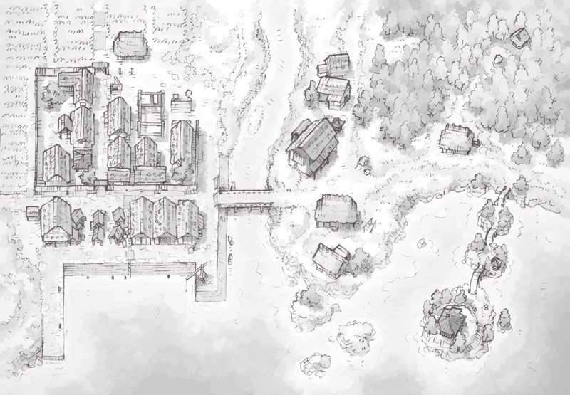 Illustration of fantasy harbour, house, town by 2minutetabletop