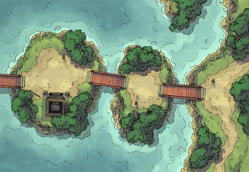 Illustration of fantasy island, bridge by 2minutetabletop