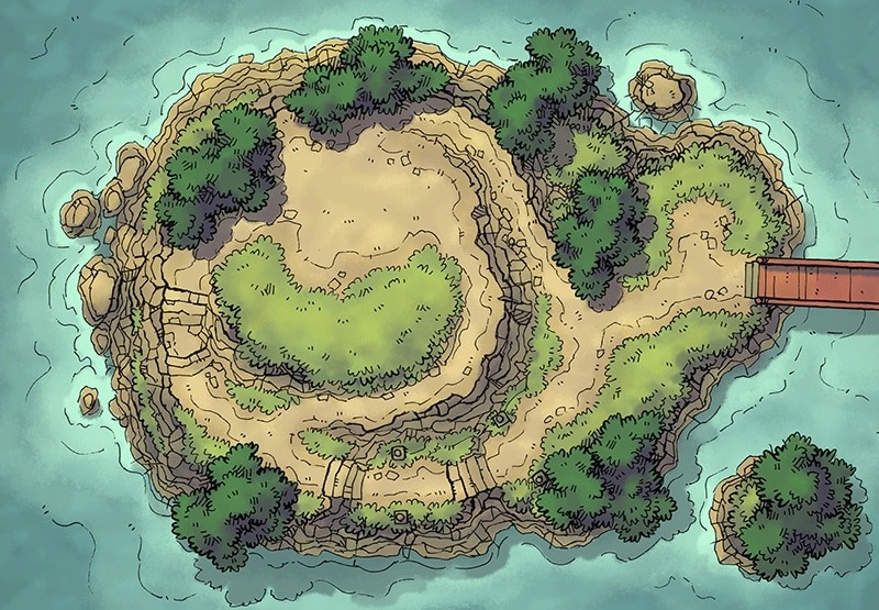Illustration of fantasy island, bridge by 2minutetabletop