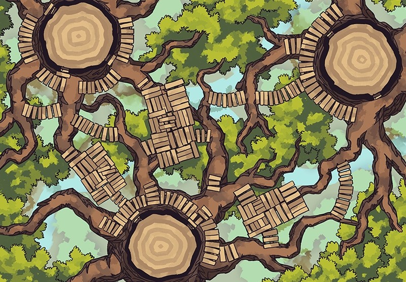 Illustration of fantasy tree, platform, bridge by 2minutetabletop