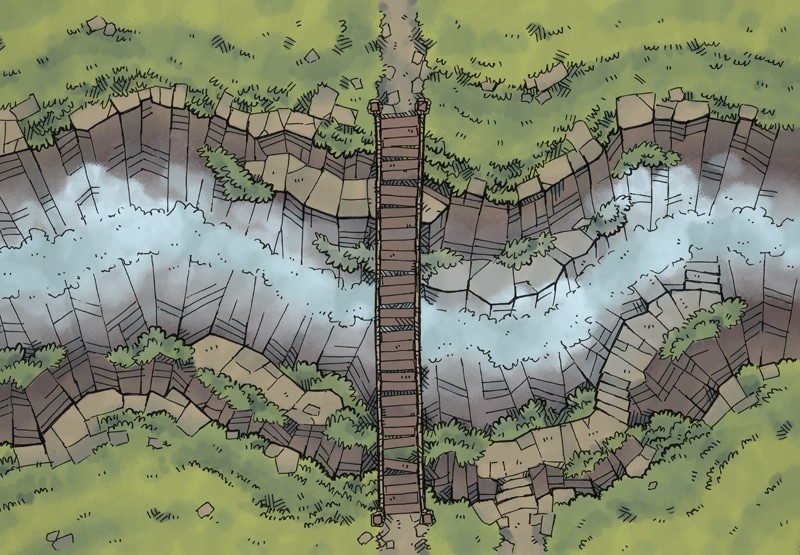 Illustration of fantasy chasm, bridge, canyon by 2minutetabletop