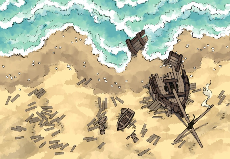 Illustration of fantasy shipwreck by 2minutetabletop