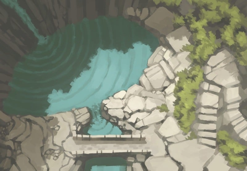 Illustration of fantasy waterfall, pool by 2minutetabletop