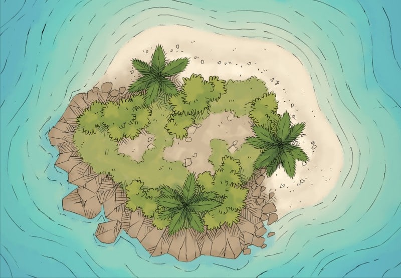 Illustration of fantasy island by 2minutetabletop