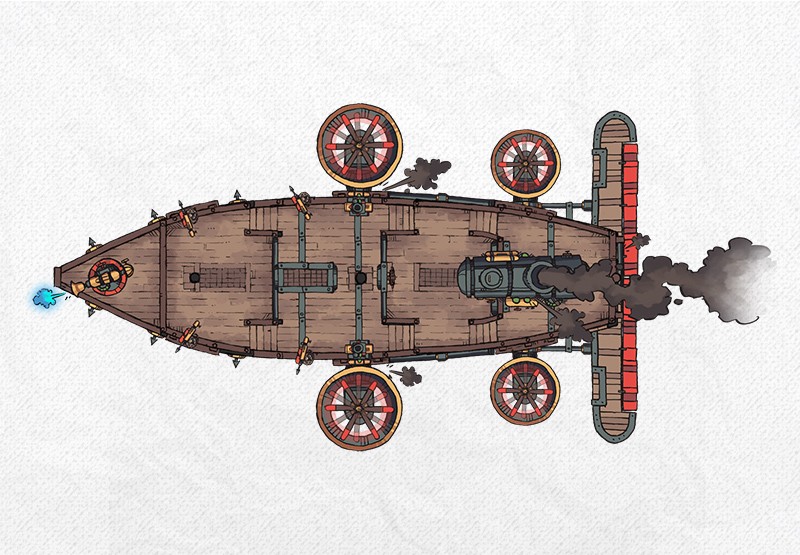 Illustration of fantasy airship, zeppelin by 2minutetabletop
